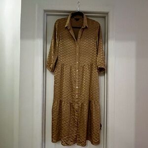Saint + Sofia Gold Textured Button Down Maxi Dress with Slip - 6